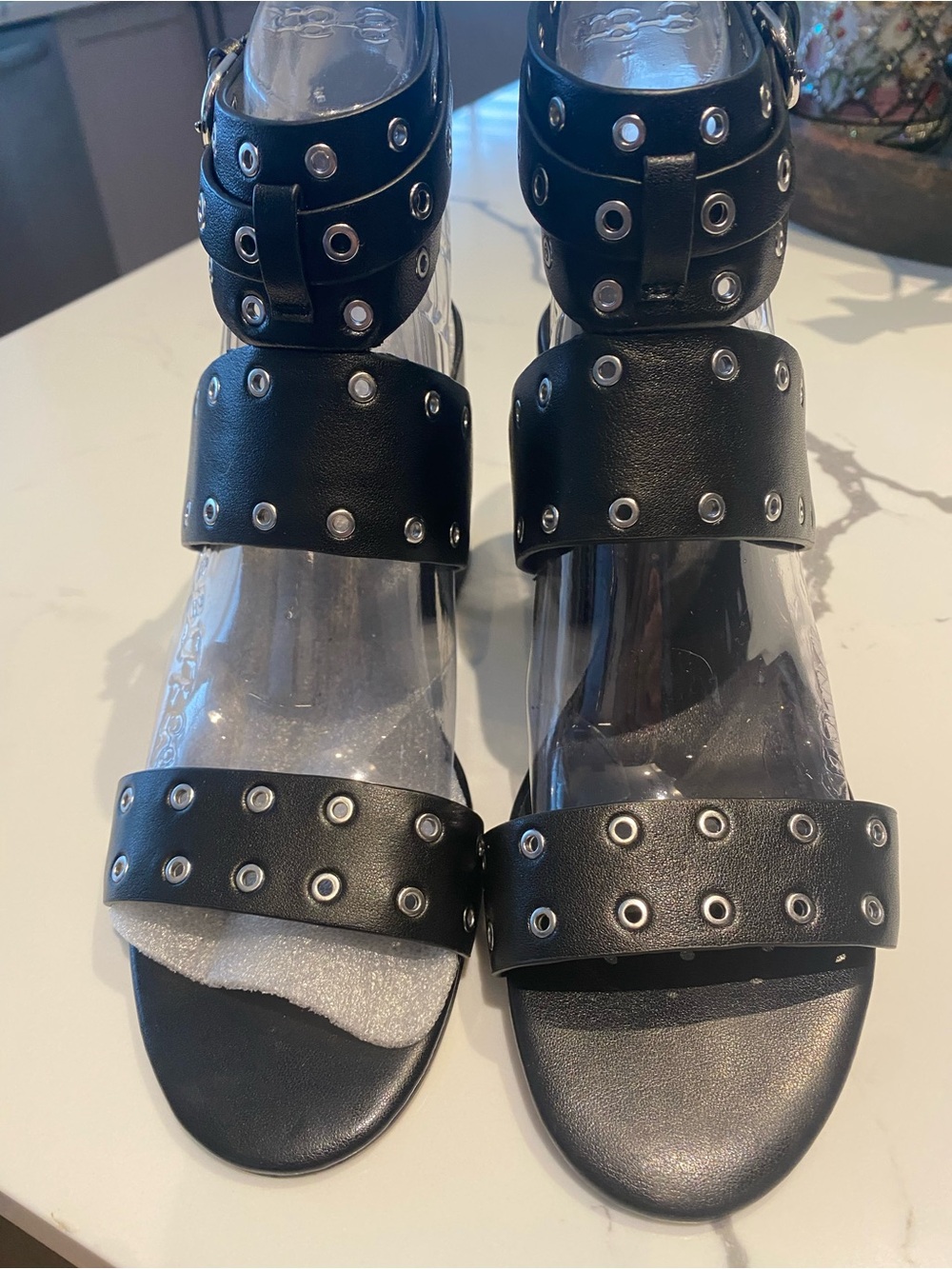 Rebecca Minkoff Black Studded Leather Heeled Sandals